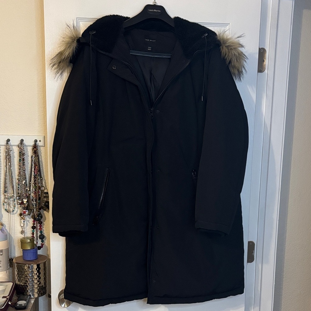 Lane Bryant Black Winter Jacket with Removable Faux Fur Hood Size 18/20